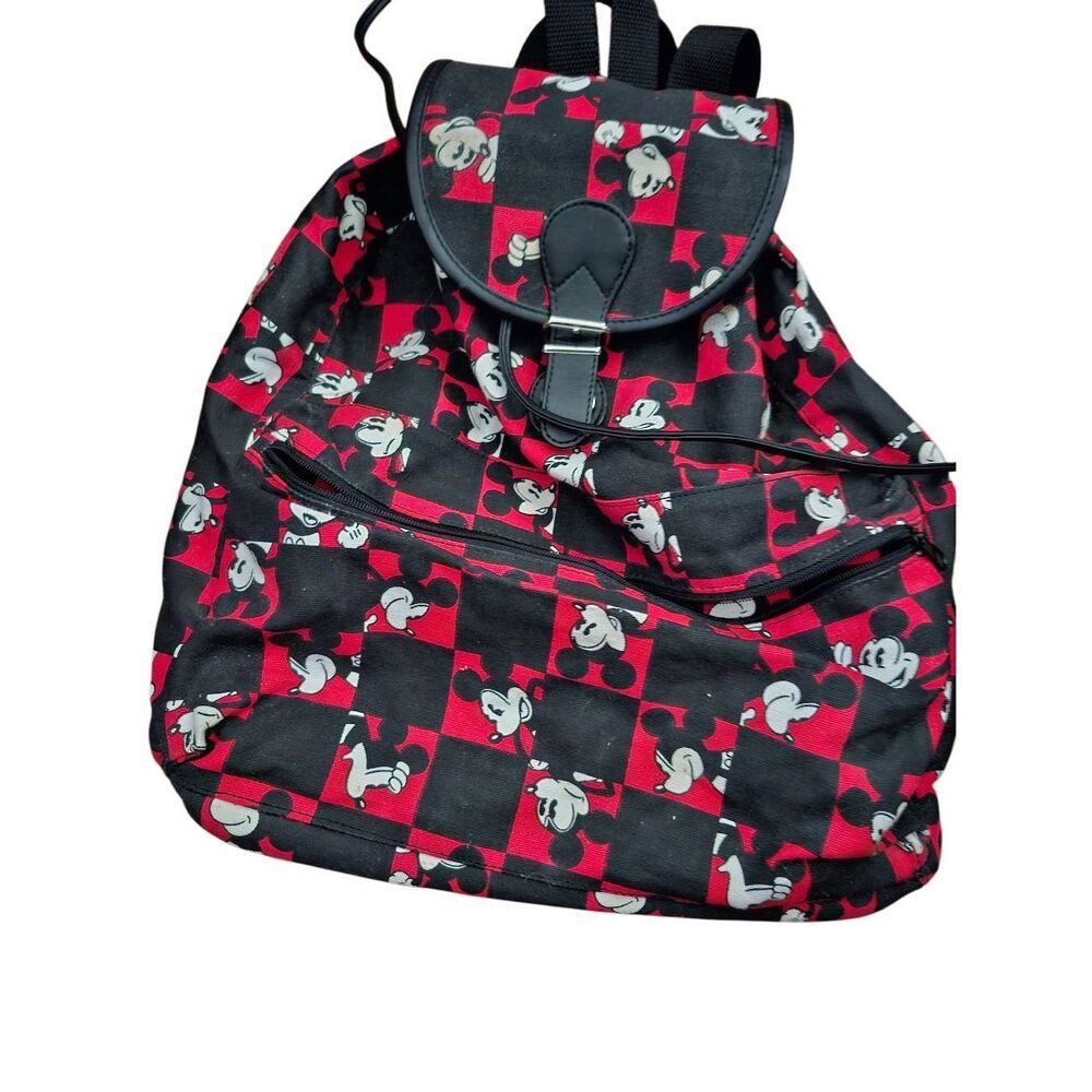 DISNEY Mickey Mouse Backpack Black And Red Checker Pattern With Mickey Mouse